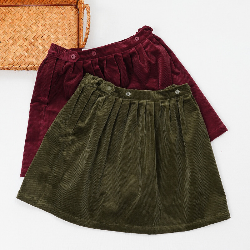 Retro velveta mini svārki ar augstu vidukli meitenēm 2025. gada pavasarī, jaunas regulējamas pogas, elastīgas jostasvietas, brīvi bērnu svārki 여아 겨울옷