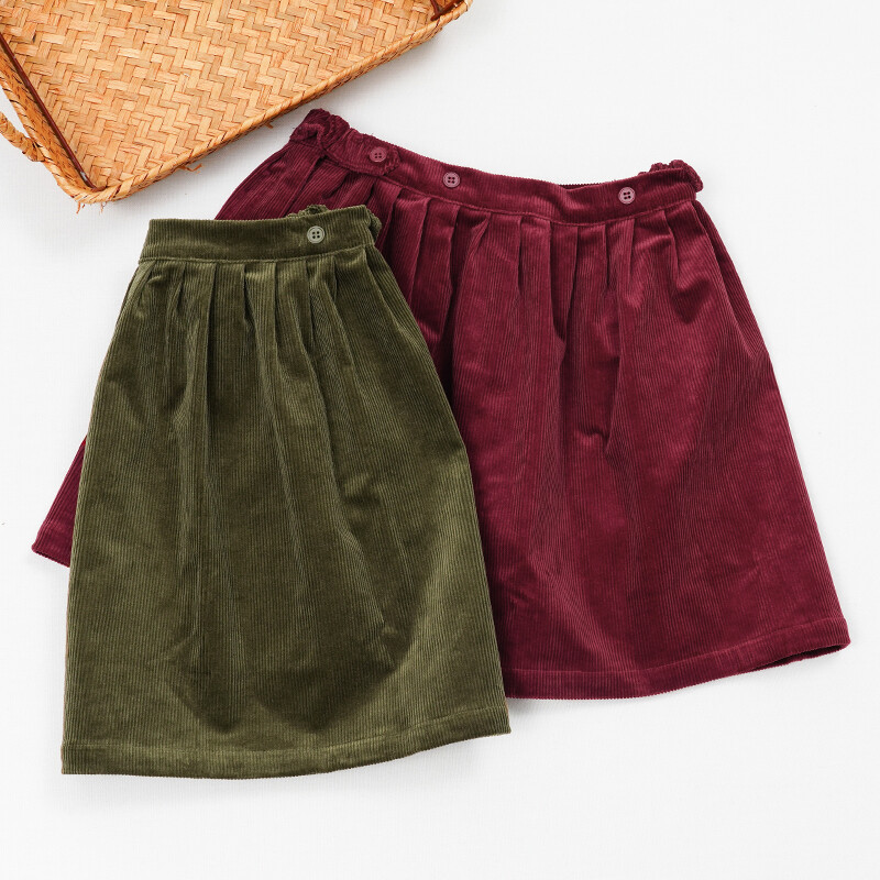 Retro velveta mini svārki ar augstu vidukli meitenēm 2025. gada pavasarī, jaunas regulējamas pogas, elastīgas jostasvietas, brīvi bērnu svārki 여아 겨울옷