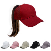 Класическа едноцветна дамска лятна мрежеста бейзболна шапка с конска опашка, регулируема дишаща шапка за слънце за спорт на открито