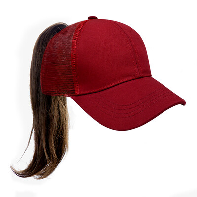 Класическа едноцветна дамска лятна мрежеста бейзболна шапка с конска опашка, регулируема дишаща шапка за слънце за спорт на открито