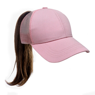Класическа едноцветна дамска лятна мрежеста бейзболна шапка с конска опашка, регулируема дишаща шапка за слънце за спорт на открито