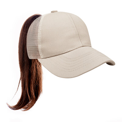 Класическа едноцветна дамска лятна мрежеста бейзболна шапка с конска опашка, регулируема дишаща шапка за слънце за спорт на открито