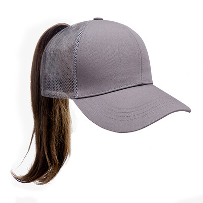 Класическа едноцветна дамска лятна мрежеста бейзболна шапка с конска опашка, регулируема дишаща шапка за слънце за спорт на открито
