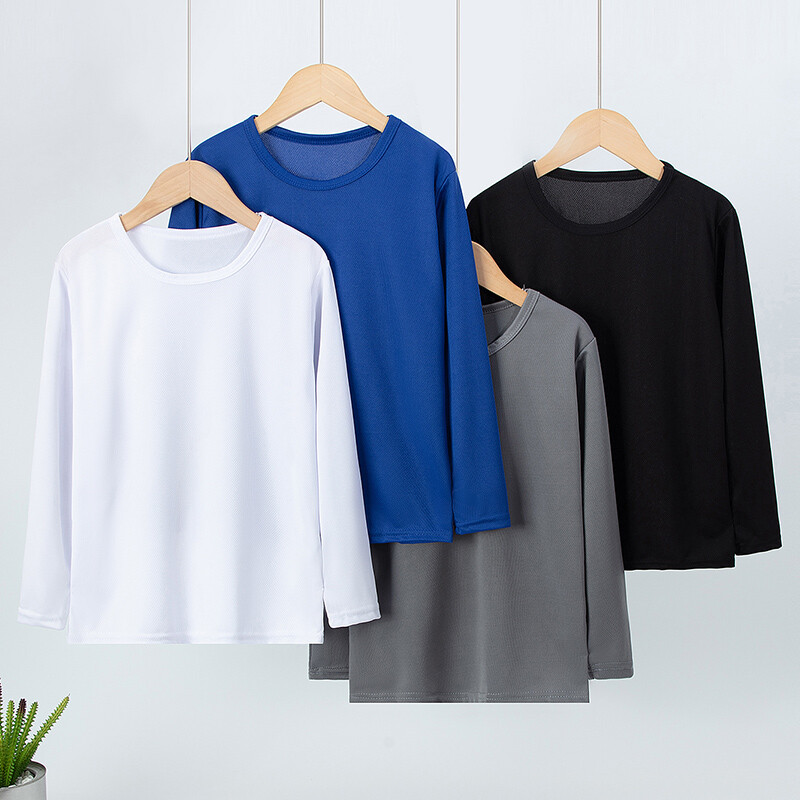 Bērnu vienkrāsains sporta ātri žūstošs T-krekls ar garām piedurknēm Zēniem un meitenēm skriešanas pamatsports ar garām piedurknēm apaļa kakla izgriezums T