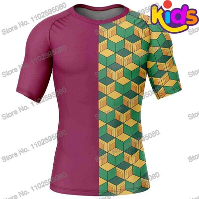 Kids Demon Slayer Cartoon Anime Surf Clothing BJJ MMA Boys Rash Guard Diving T-shirt Sight Swimwear Summer Beach Floatsuit Girls