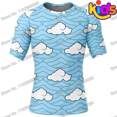 Kids Demon Slayer Cartoon Anime Surf Clothing BJJ MMA Boys Rash Guard Diving T-shirt Sight Swimwear Summer Beach Floatsuit Girls