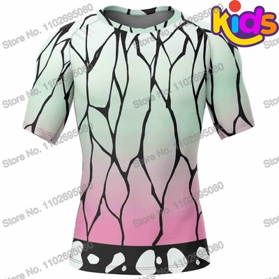 Kids Demon Slayer Cartoon Anime Surf Clothing BJJ MMA Boys Rash Guard Diving T-shirt Sight Swimwear Summer Beach Floatsuit Girls