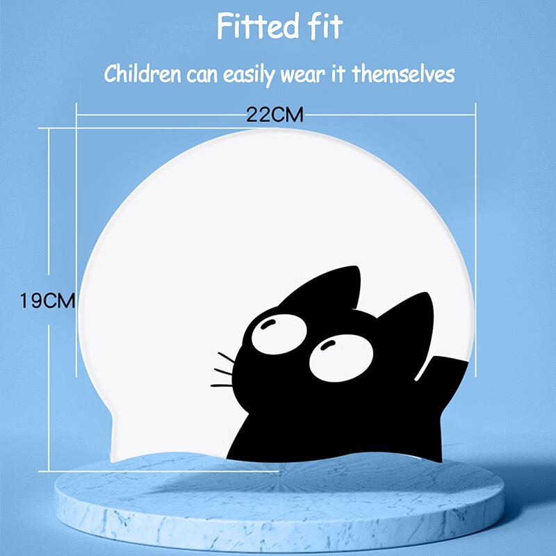 Jauka kaķa peldcepure gariem matiem, ausis aizsargā bērnus, ūdensnecaurlaidīga, elastīga silikona peldbaseina cepure, peldbaseina cepure