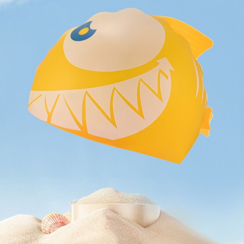 Augstas kvalitātes silikona peldcepure karikatūra haizivis ūdensnecaurlaidīgs peldēšanas aprīkojums, izturīgs aizsargāt ausis bērnu baseina cepure