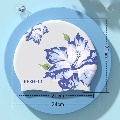 Дамска силиконова шапка за плуване Удобна нестягаща дълга коса Специална щампа за защита на ушите за възрастни