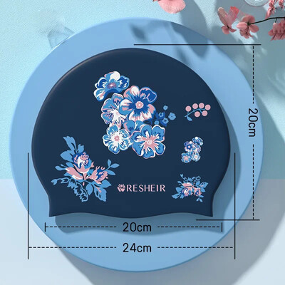 Дамска силиконова шапка за плуване Удобна нестягаща дълга коса Специална щампа за защита на ушите за възрастни