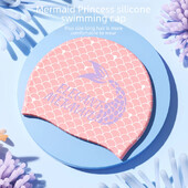 Дамска силиконова шапка за плуване с дълга коса, нестягаща серия с щампи Русалка Професионална шапка за плуване