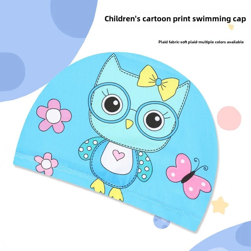 Jauka multfilmu bērnu peldcepure unisex bērnu vannas cepure Augstas kvalitātes auduma vāciņš vairumtirdzniecība OEM pasūtījuma apdrukāta bērnu cepure