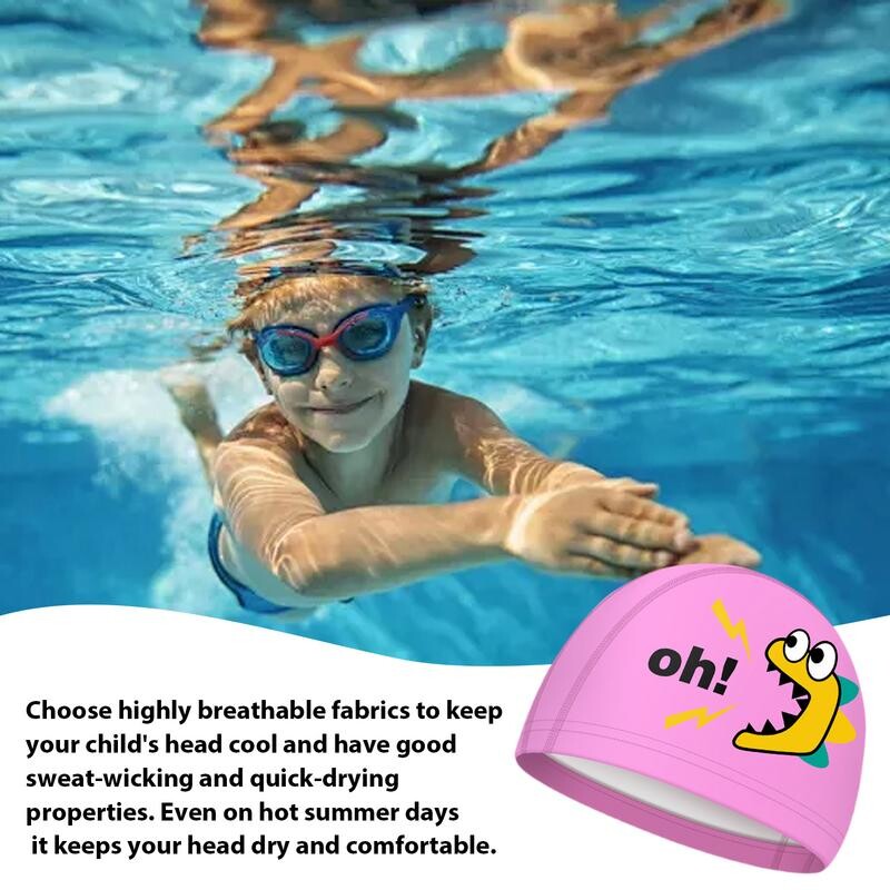 Bērnu peldcepure Ērta galvu nosedzoša cepure Jauki multfilmu peldēšanas apģērbi un aprīkojums meitenēm zēniem tīņiem, mazuļiem ausīm