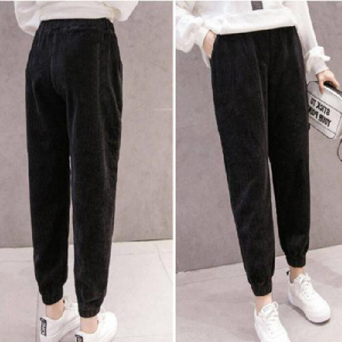 Velveto pastorintos elastinės juosmens kelnės laisvos haremo kelnės 2022 rudens ir žiemos juodos korėjietiško stiliaus laisvalaikio kelnės aukštu juosmeniu cross-bord