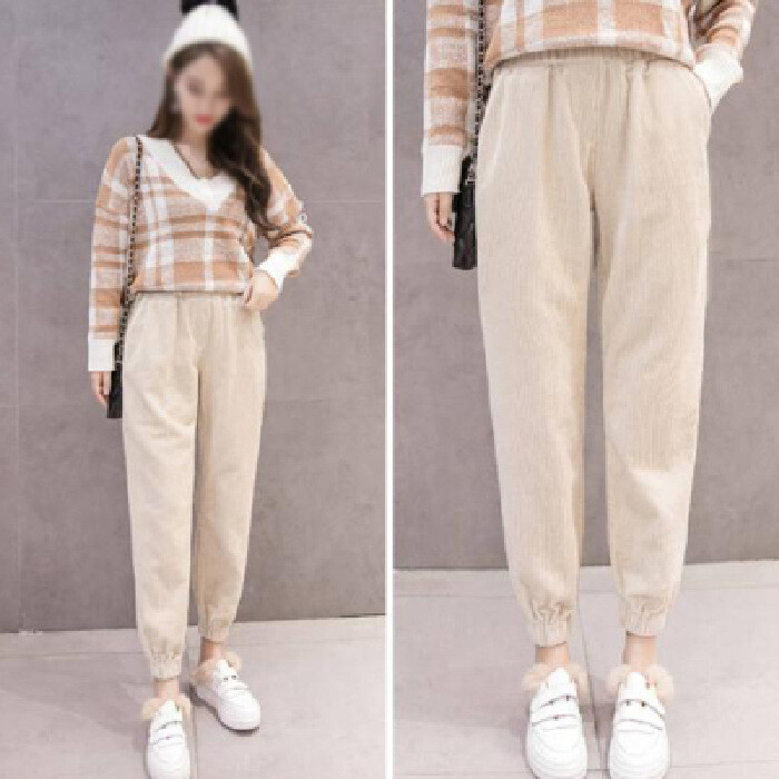 Velveto pastorintos elastinės juosmens kelnės laisvos haremo kelnės 2022 rudens ir žiemos juodos korėjietiško stiliaus laisvalaikio kelnės aukštu juosmeniu cross-bord