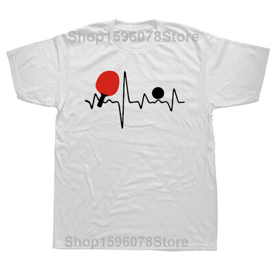 Забавни тениски за пинг-понг Heartbeat Графично памучно улично облекло с къс ръкав О-образно деколте Harajuku Тениска за маса Мъжко облекло