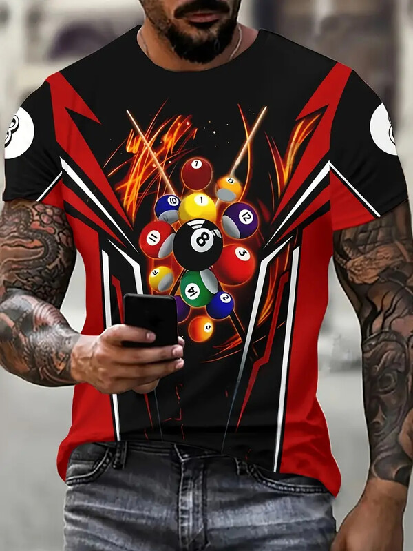 Мъжка тениска 3D щампа за пинг-понг С къс ръкав Ежедневен пуловер с деколте на открито Спортна риза за открито Облекло с големи размери