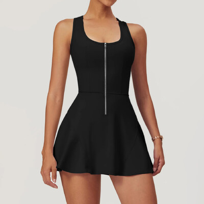 Teniska haljina bez rukava s patentnim zatvaračem Ženske jednodijelne sportske garniture za fitness Push-up Trenirke za vježbanje s jastučićima za prsa Odijela za jogu