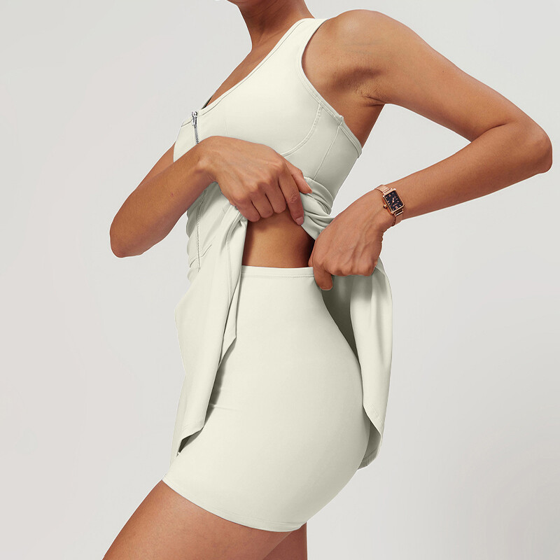 Teniska haljina bez rukava s patentnim zatvaračem Ženske jednodijelne sportske garniture za fitness Push-up Trenirke za vježbanje s jastučićima za prsa Odijela za jogu