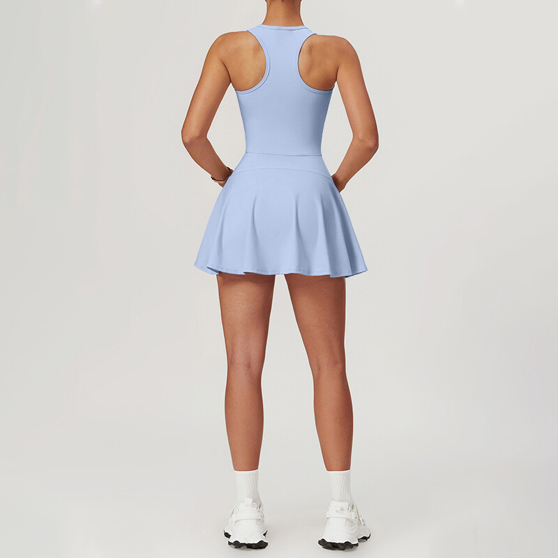 Teniska haljina bez rukava s patentnim zatvaračem Ženske jednodijelne sportske garniture za fitness Push-up Trenirke za vježbanje s jastučićima za prsa Odijela za jogu