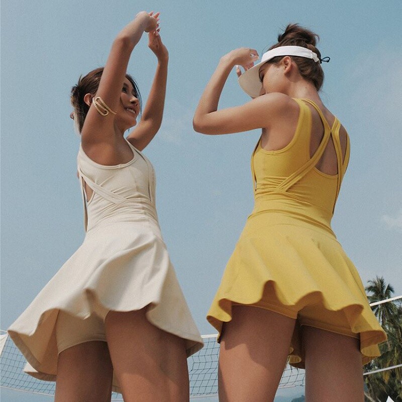 Nugarą formuojanti suknelė Trumpas bėgimas Teniso sijonas Joga Drabužiai Mankšta Treniruotė Sportas Fitnesas Kvėpuojantis Joga Nuogas Teniso Drabužiai