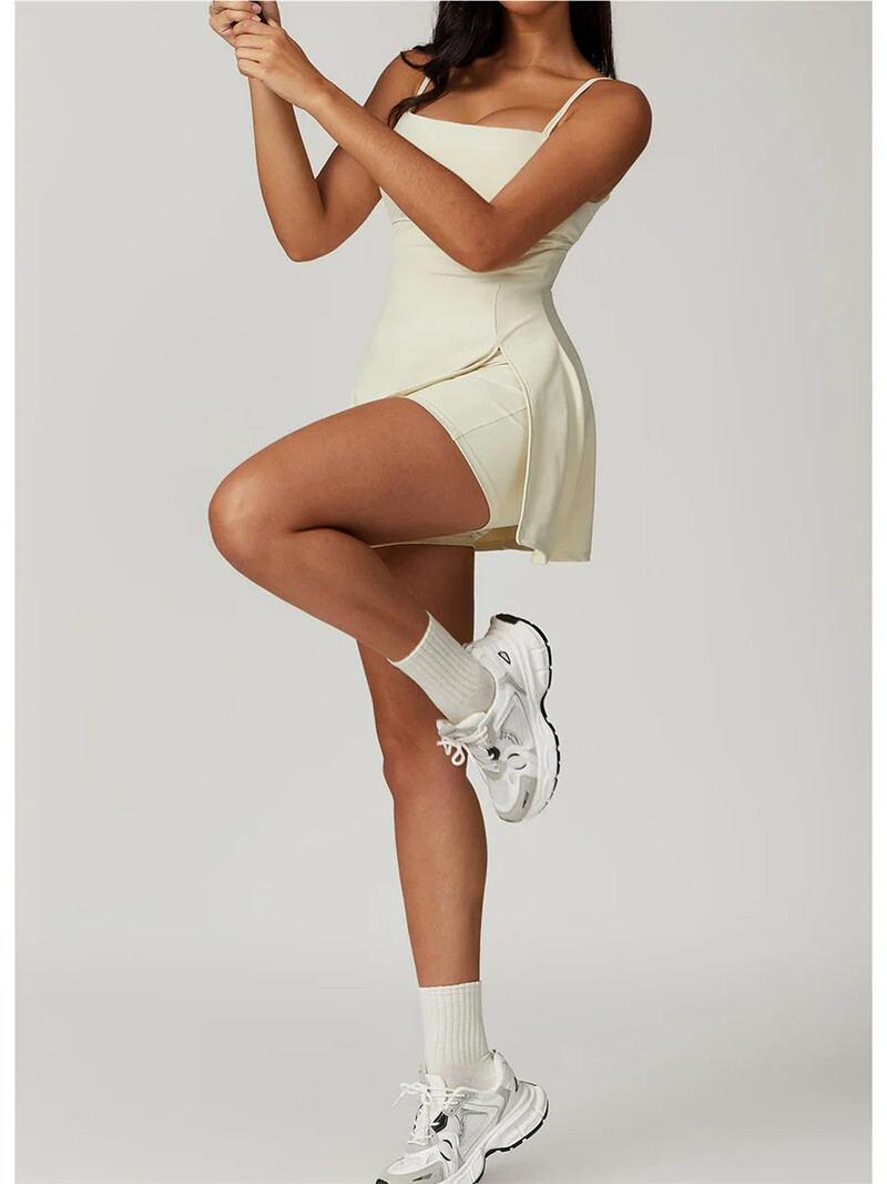 Liekna vientisa teniso suknelė lauke, plona, smūgiams atspari, tuščiavidurė, be nugarų bėgimo mankšta, jogos drabužiai, pėdkelnės Teniso sijonas