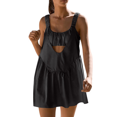 Naiste tennisekleit ühes tükis Slim Fit, pehmed spordikomplektid, golfi sulgpall Skorts, seljatugi, rinnapatjadega dressid Joogakostüümid