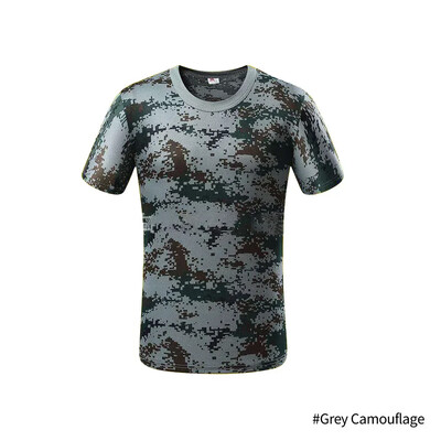 Kamuflāžas taktiskais krekls ar īsām piedurknēm vīriešu elpojošs, ātri žūstošs kaujas T-krekls āra T krekls Camo pārgājienu medību krekli