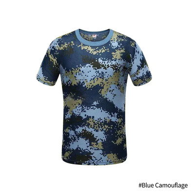 Kamuflāžas taktiskais krekls ar īsām piedurknēm vīriešu elpojošs, ātri žūstošs kaujas T-krekls āra T krekls Camo pārgājienu medību krekli