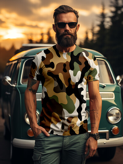 Ljetne muške majice kratkih rukava za trčanje na otvorenom, slobodne i udobne dnevne, ležerne majice, modni kamuflažni uzorak