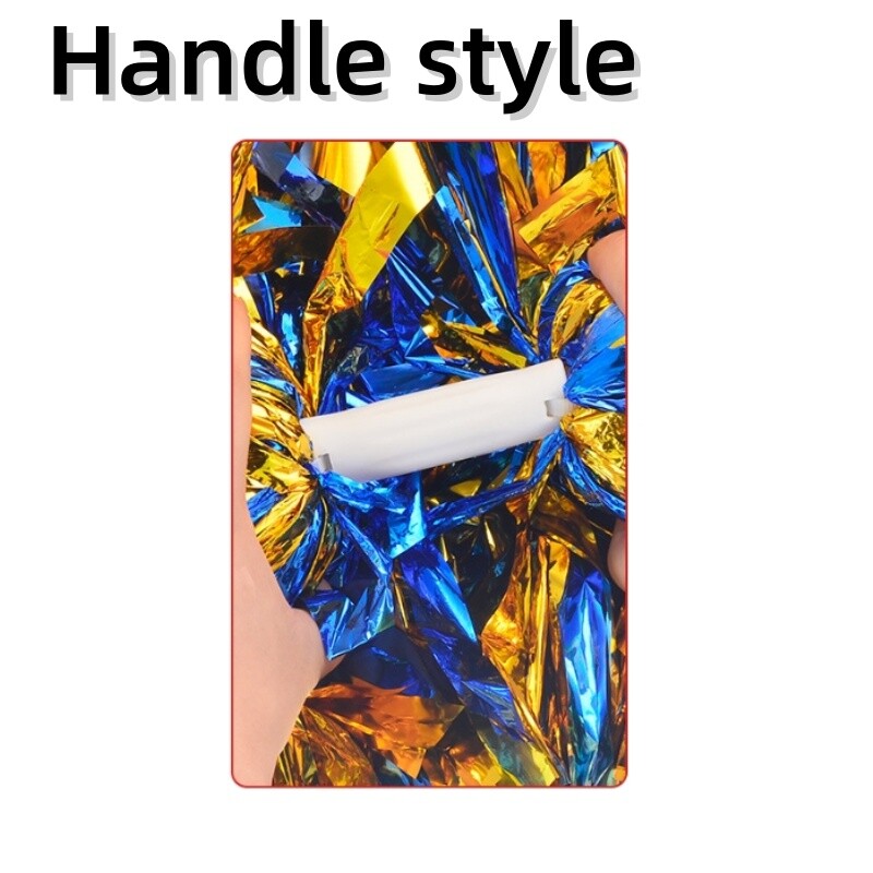 Karsējmeiteņu pomponi ar rokturi uzmundrināšanas bumbiņas lielas zelta sudraba sarkanas dzeltenas zilas roku deju puķes aksesuāri sievietēm, meitenēm