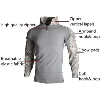 Тактически ризи с дълъг ръкав за мъже CP Army Combat Shirt Zipper Ripstop Cotton Military Camouflage Airsoft тениски Мъжко облекло