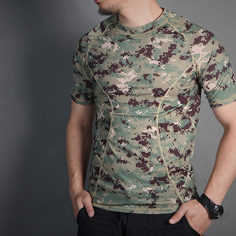 Emersongear Tactical Skin Tight Base Layer Skriešanas krekli Kamuflāžas Šorti Piedurknēm Āra Sporta Sviedri novadošs T-krekls AOR2