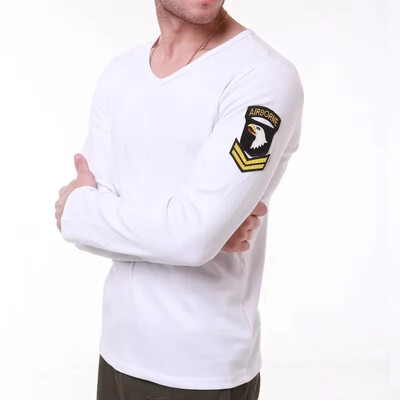 Pieguļošs T-krekls medībām ar garām piedurknēm, izšūta aproce, augsta elastība, āra militārie fani, izdzīvošanas topi