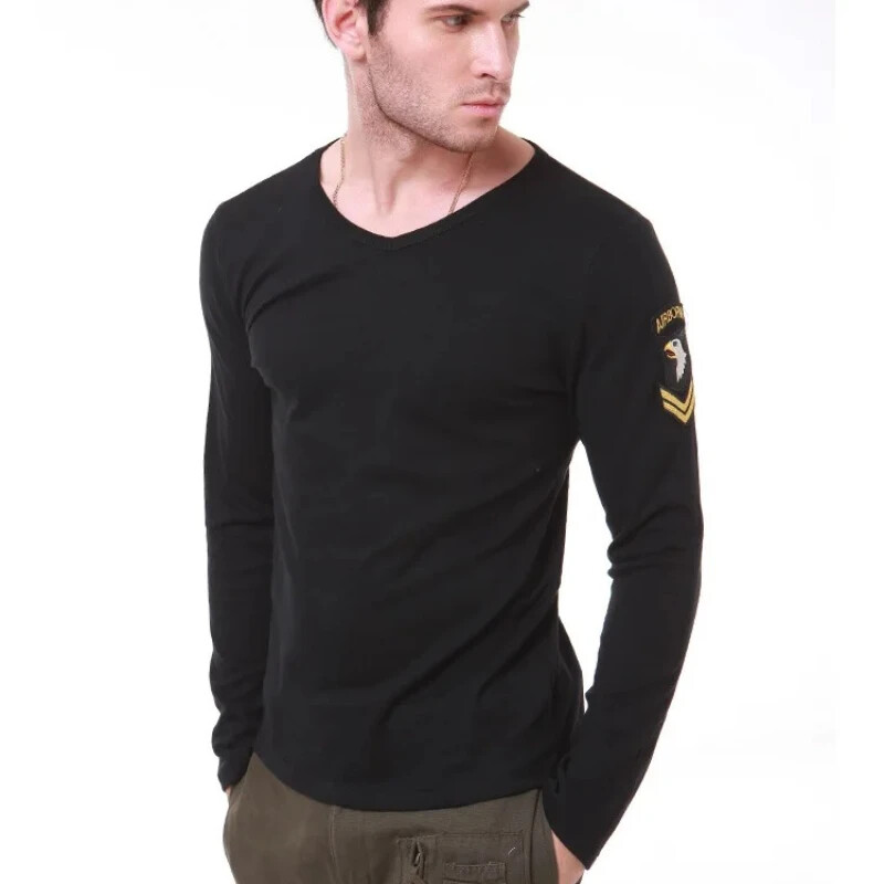 Pieguļošs T-krekls medībām ar garām piedurknēm, izšūta aproce, augsta elastība, āra militārie fani, izdzīvošanas topi