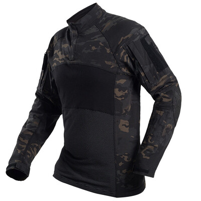 Taktiskais krekls ar garām piedurknēm Camo Airsoft āra sporta kaujas krekls melns MC Camo