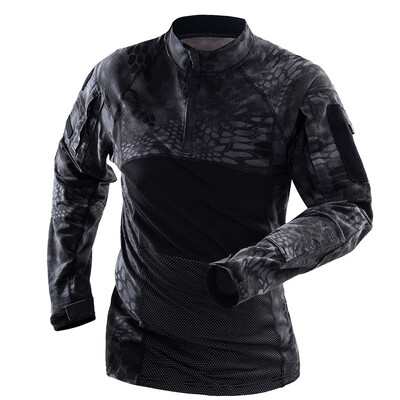 Taktiskais krekls ar garām piedurknēm Camo Airsoft āra sporta kaujas krekls melns MC Camo