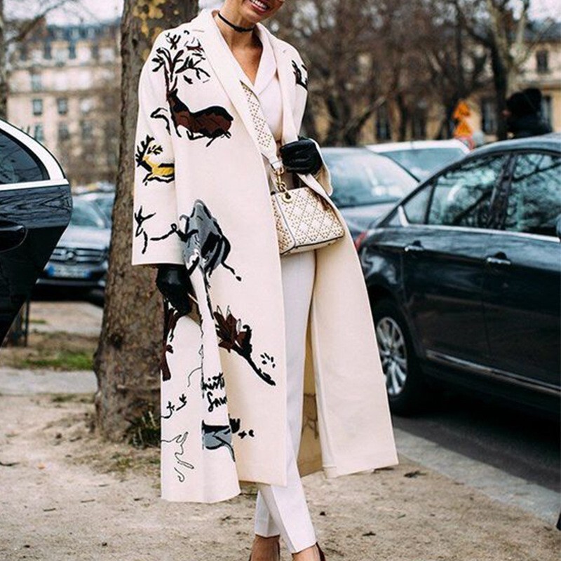 M8753 ново европейско и американско есенно презгранично дамско облекло през 2024 г. яке с дълги ръкави и ревери вълнено дълго палто