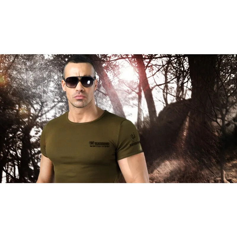 Apkakls ar īsām piedurknēm lēkājošs kempinga formastērps, stingrs elastīgs vīriešu militārais ventilators, kokvilnas fitnesa T-krekls ar puspiedurknēm