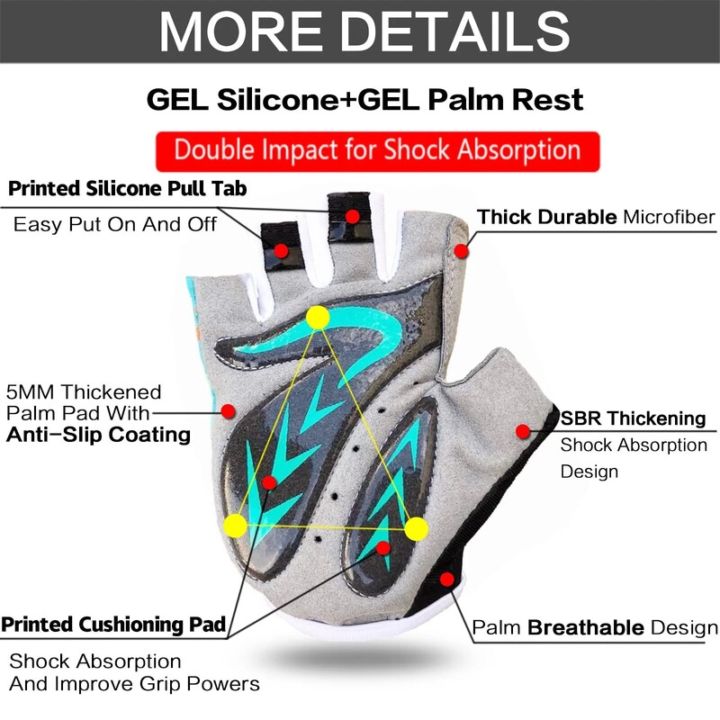 Vaikų jaunimo dviratininkų pirštinės 1 pora gelinio paminkštinimo dviračiui puspirščiui lauko sportui plento kalnų dviračių pirštinės tinka berniukui mergaitei jaunimui