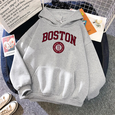 Boston City Us Founded in 1630 Hoodies Sieviešu silti, ērti džemperi Modes ikdienas sieviešu džemperis ar kapuci Basic All Match