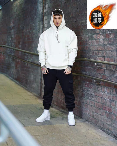 Ново мъжко облекло за фитнес, Ежедневно изчеткано суичър с качулка Памучен суичър Фитнес тренировка Пуловер Спорт Зимна мода Горнища с качулка