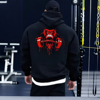 Gym Fitness Hoodie Мъжки есенен зимен пуловер с качулка Фитнес щампован суитшърт Големи спортни горнища