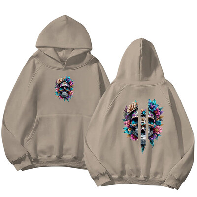 2024 Нов мъжки суичър с качулка с цветя и череп, моден суичър с щампи, есенен пуловер, хип-хоп улично спортно облекло, мъжко облекло