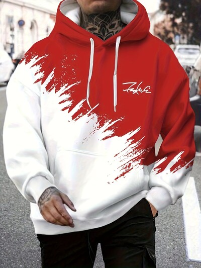 Muška ležerna modna majica s 3D ispisom Crno-bijeli ispis u boji, Jesen i zima, dnevna majica s kapuljačom za ulično hodanje