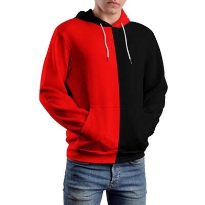 Divu toņu brīvi kapuci Sarkans un Melns Funny Pulovers Hoodie Vīriešu ar garām piedurknēm Lielizmēra gadījuma rakstu tops