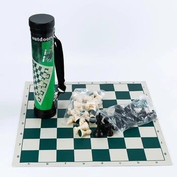 42x42cm Outdoor Travel Chess Πλαστικό Δερμάτινο Ασπρόμαυρο Κομμάτια Βαρέλια Τρισδιάστατα Κομμάτια Φορητό Σκάκι