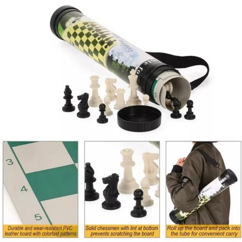 42x42cm lauko Kelioniniai šachmatai Plastikiniai odiniai juodai balti figūrėlės Statinės Trimatės figūrėlės Nešiojami šachmatai