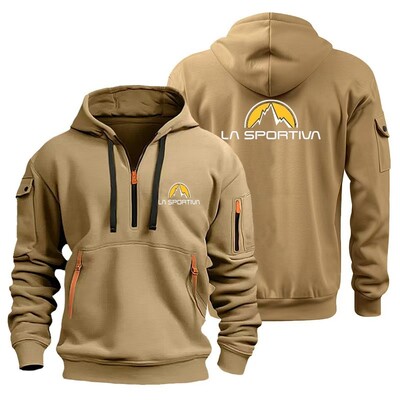 2024 Нов есенен и зимен мъжки суитшърт с качулка с много ципове за открито, суичър с дълги ръкави, моден ежедневен пуловер за фитнес